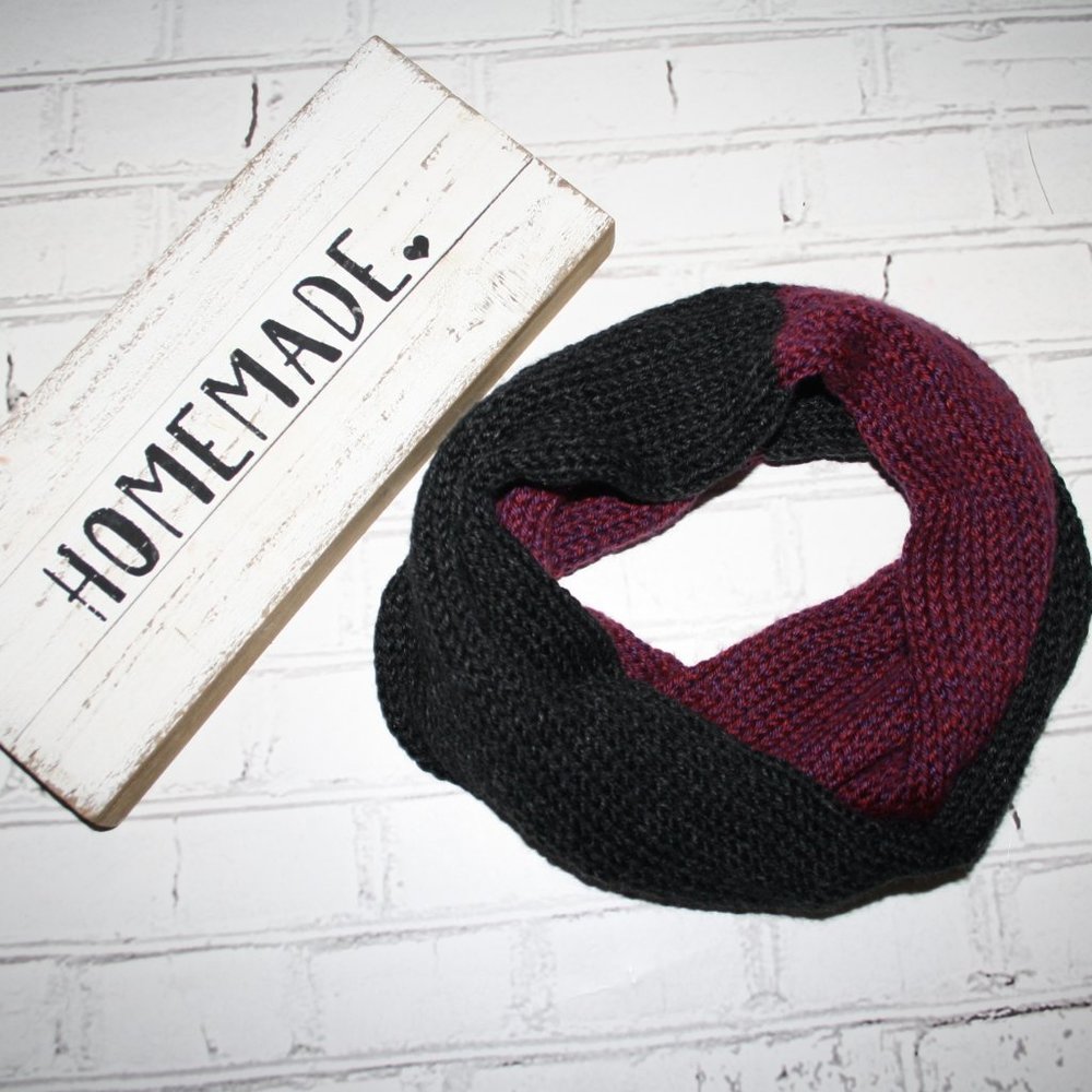 Beautiful black and purple Knit infinity scarf Handmade